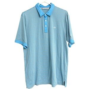 Travis Mathew Men's Blue Striped Polo‎ Shirt size Large